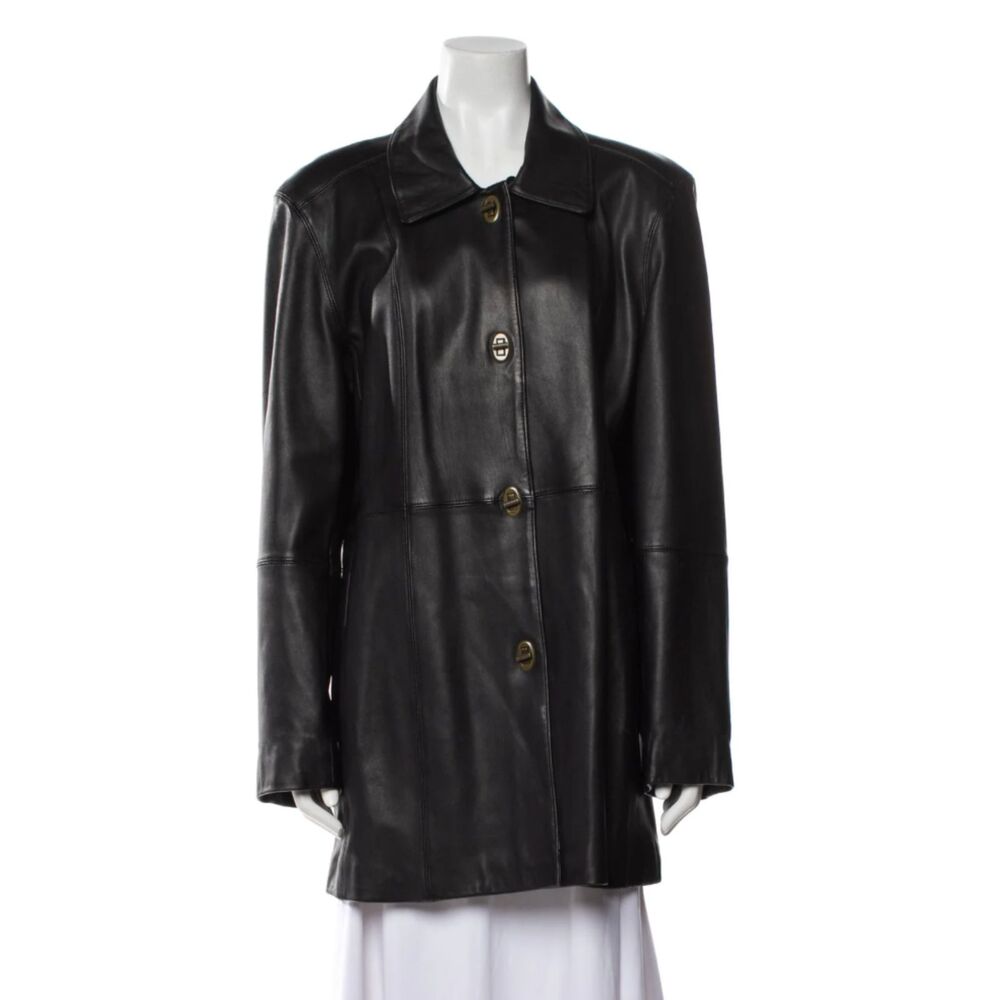 Marvin Richards Vintage 100% Leather Brown Leather Coat Waist Button Down M
